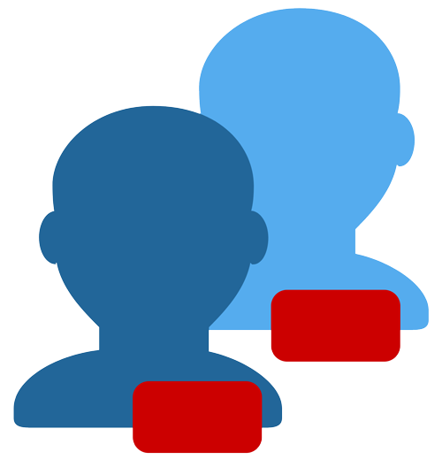 Schema von zwei Personen mit einem roten Schild